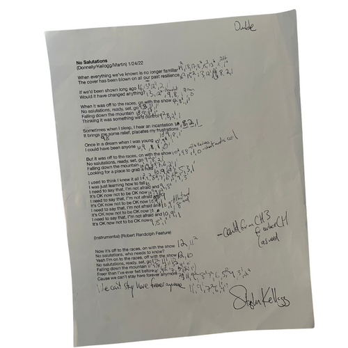 3 Lyric Session Sheets from the making of “Keep It Up, Kid”